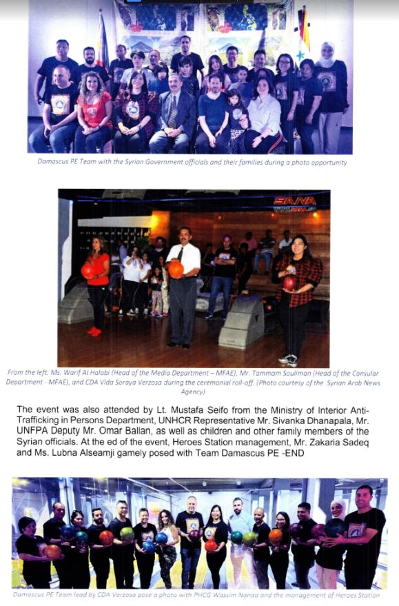 Damascus PE Celebrates the 76th Anniversarry of Establishment of Formal Diplomatic Relations Between Philippines and Syria Through Bowling Friendship Games 1